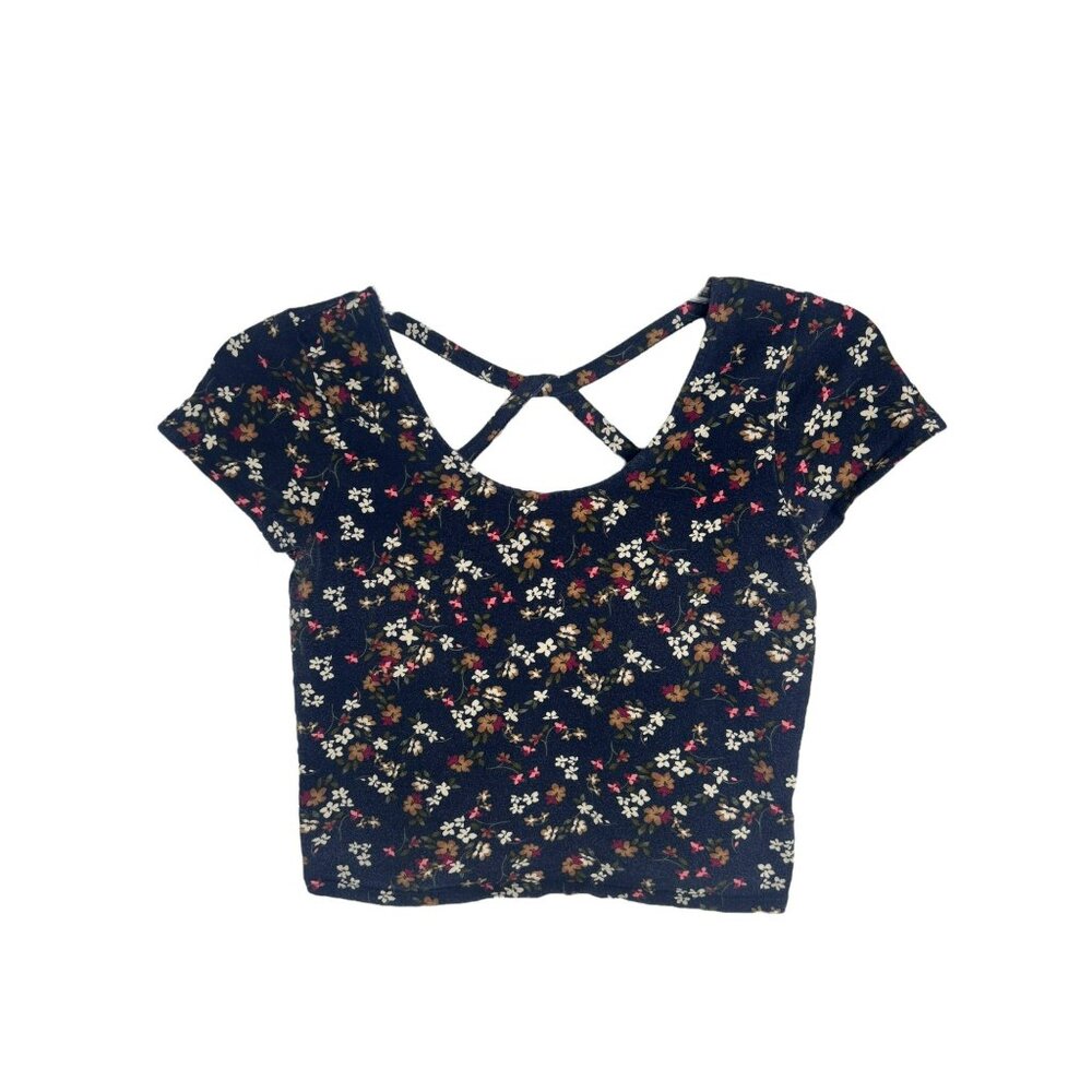 Prince and Fox Women’s Blue Floral Crop Top Tee Size L - Picture 3 of 6